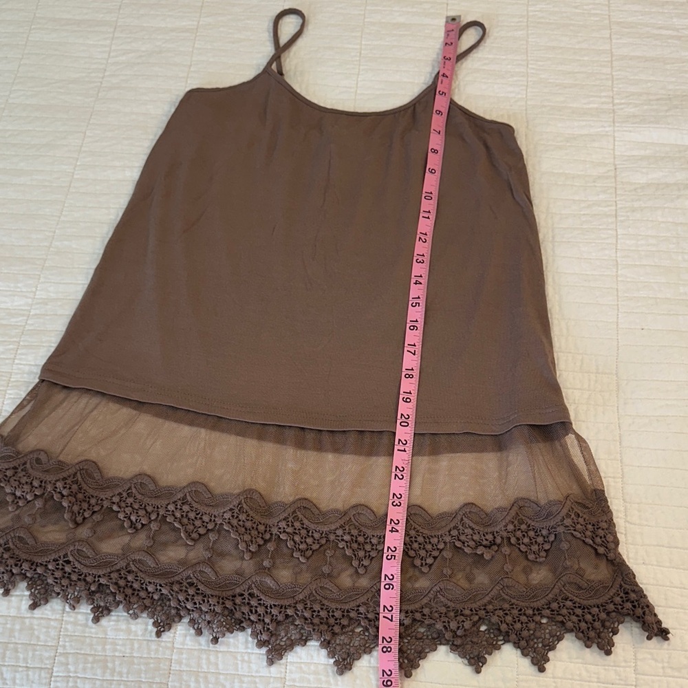 Vintage Small Lace Bottom Cami Tunic Brown Lace Trim Tank Top Coquette - Picture 4 of 6